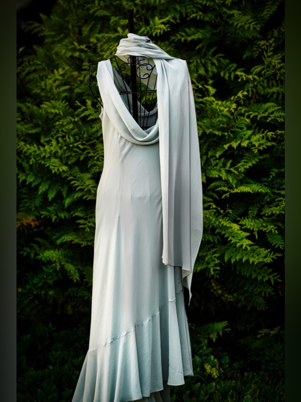 VTG Chadwick's Sage Green Chiffon Maxi Dress & Shawl Set - Size 10 - Picture 7 of 16